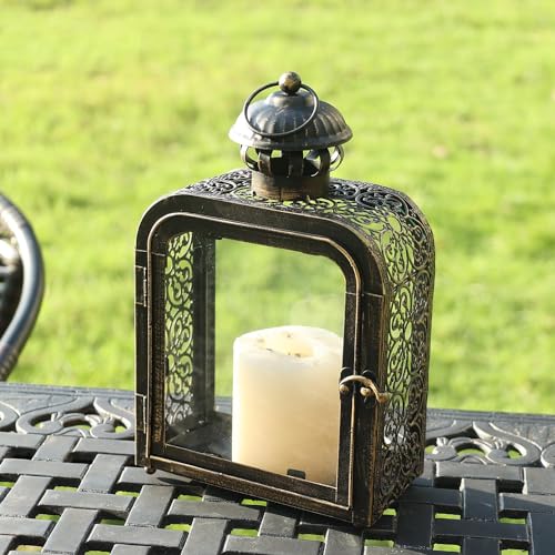 Vintage Metal Candle Lantern with Clear Glass (Bronze) W96093