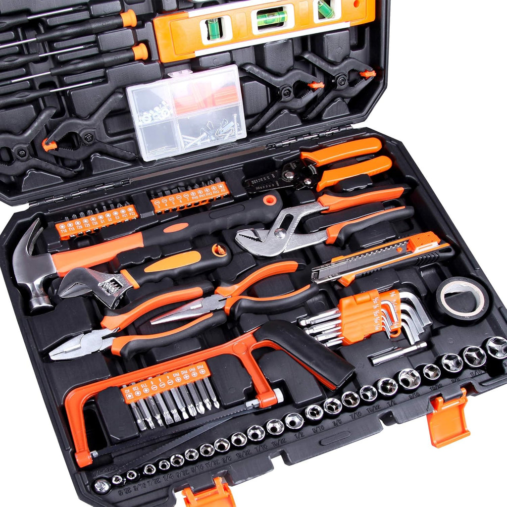 168 Pcs Orange General Household Hand Tool Kit with Storage Case I8558