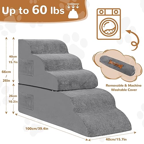 5-Steps Foam Dog Stairs with Removable Cover, Grey C96997