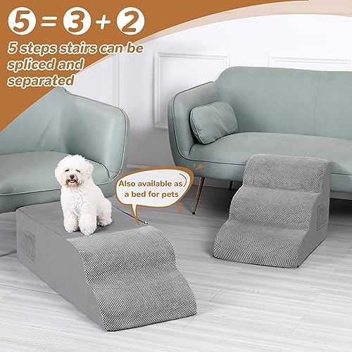 5-Steps Foam Dog Stairs with Removable Cover, Grey C96997