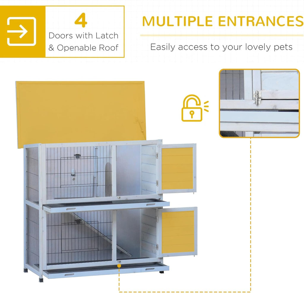 White 2-Story Large Rabbit Hutch with 2 Removable No-Leak Trays M812