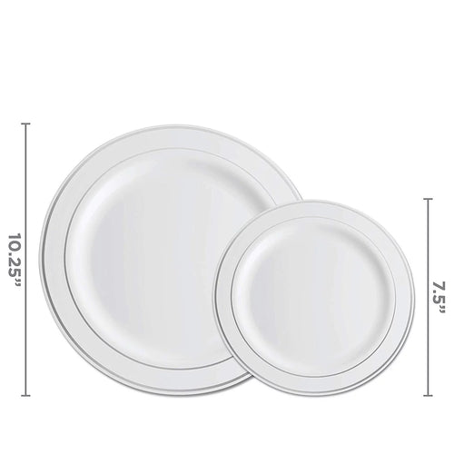 100 Piece White Silver Rim Plastic Party Plates D328161