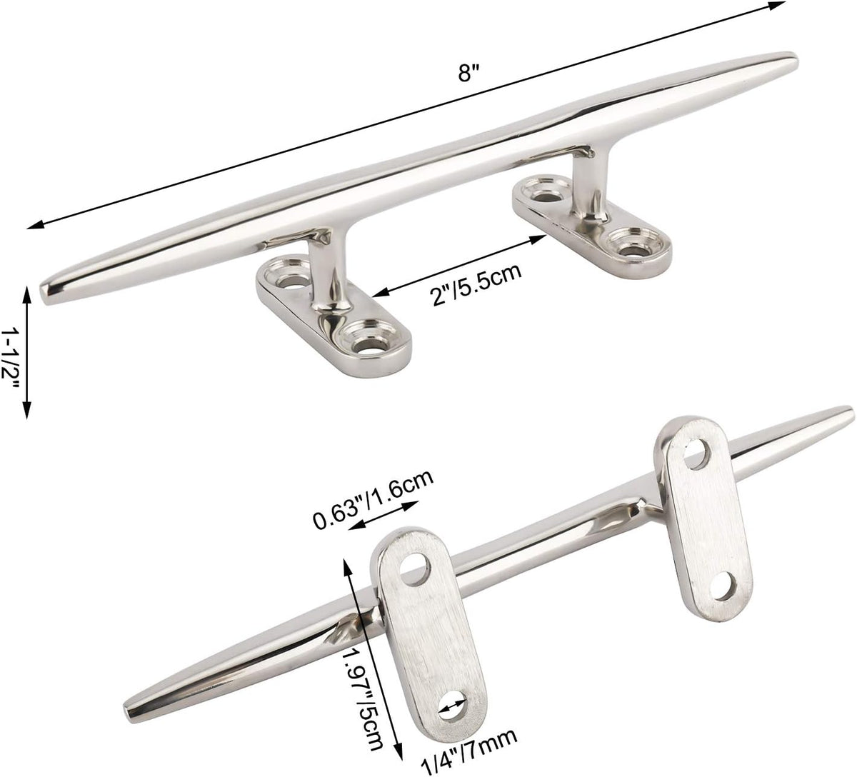 2 Pack 8 inch Casted 316 Stainless Steel Open Base Cleat A51198