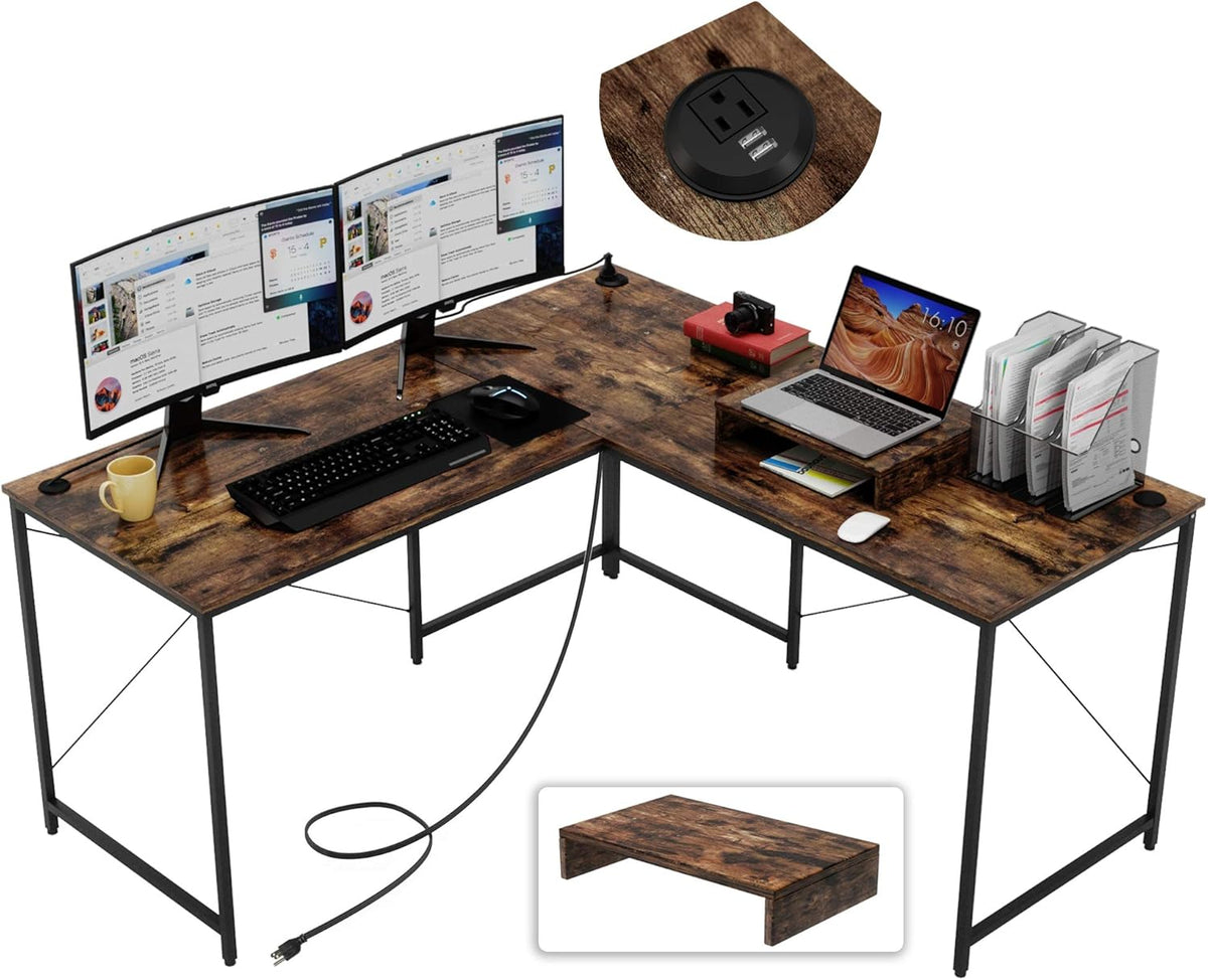 L Shaped Desk 95.2 Inch with Power Outlet Reversible Corner Office Desk D339