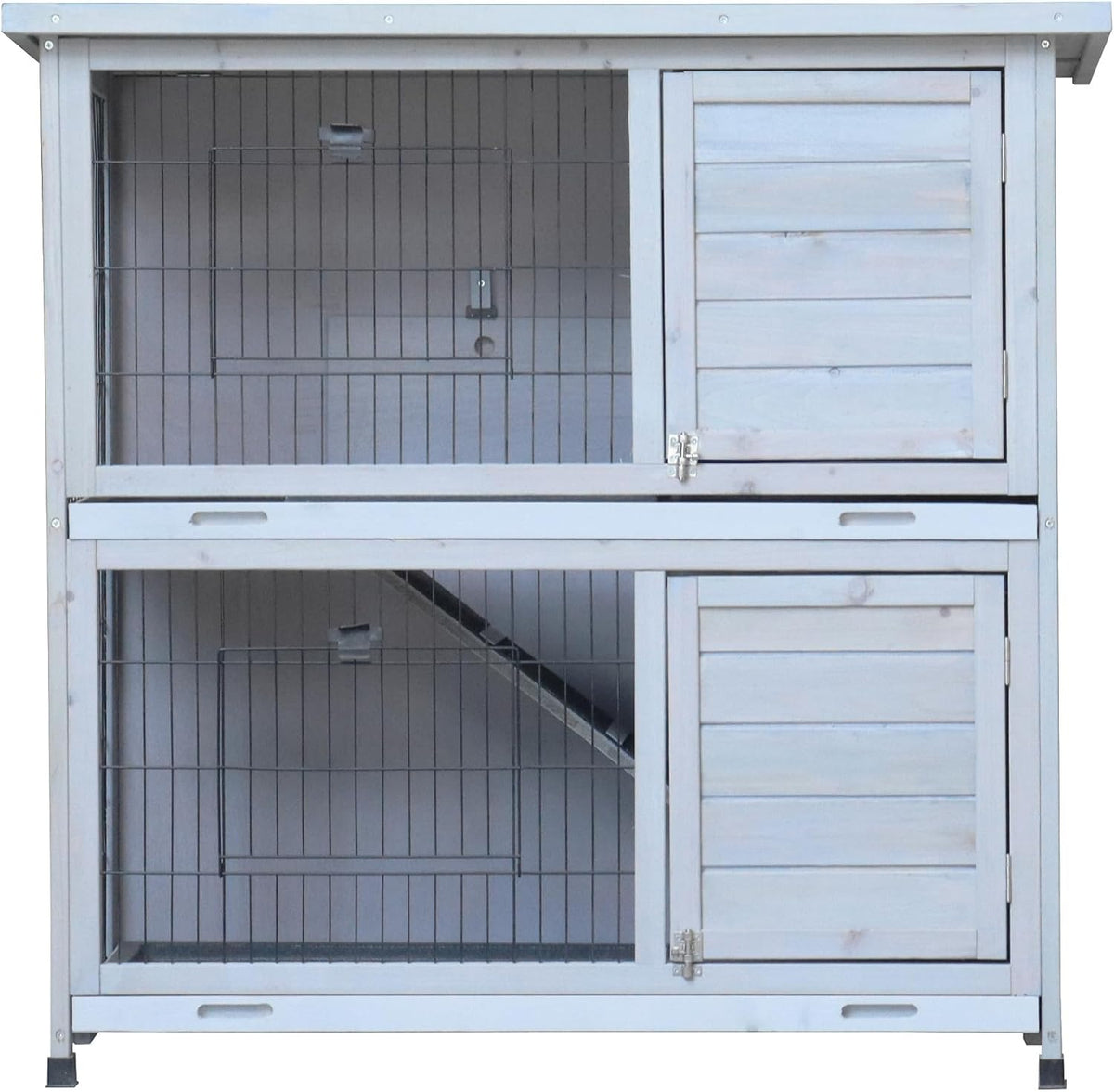White 2-Story Large Rabbit Hutch with 2 Removable No-Leak Trays M812