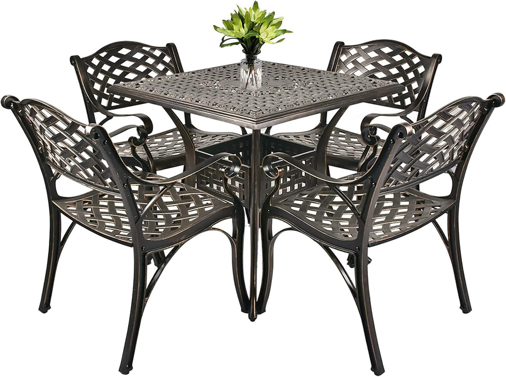 5-Piece Cast Aluminum Patio Dining Set with Umbrella Hole B273086