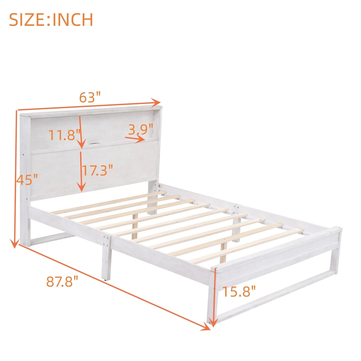 White Queen Size Platform Bed Frame with Storage P7867