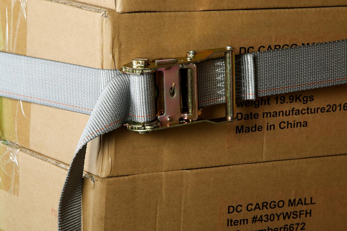 10 E Track Ratchet Tie-Down Cargo Straps, 2 x 16' Grey Polyester X457