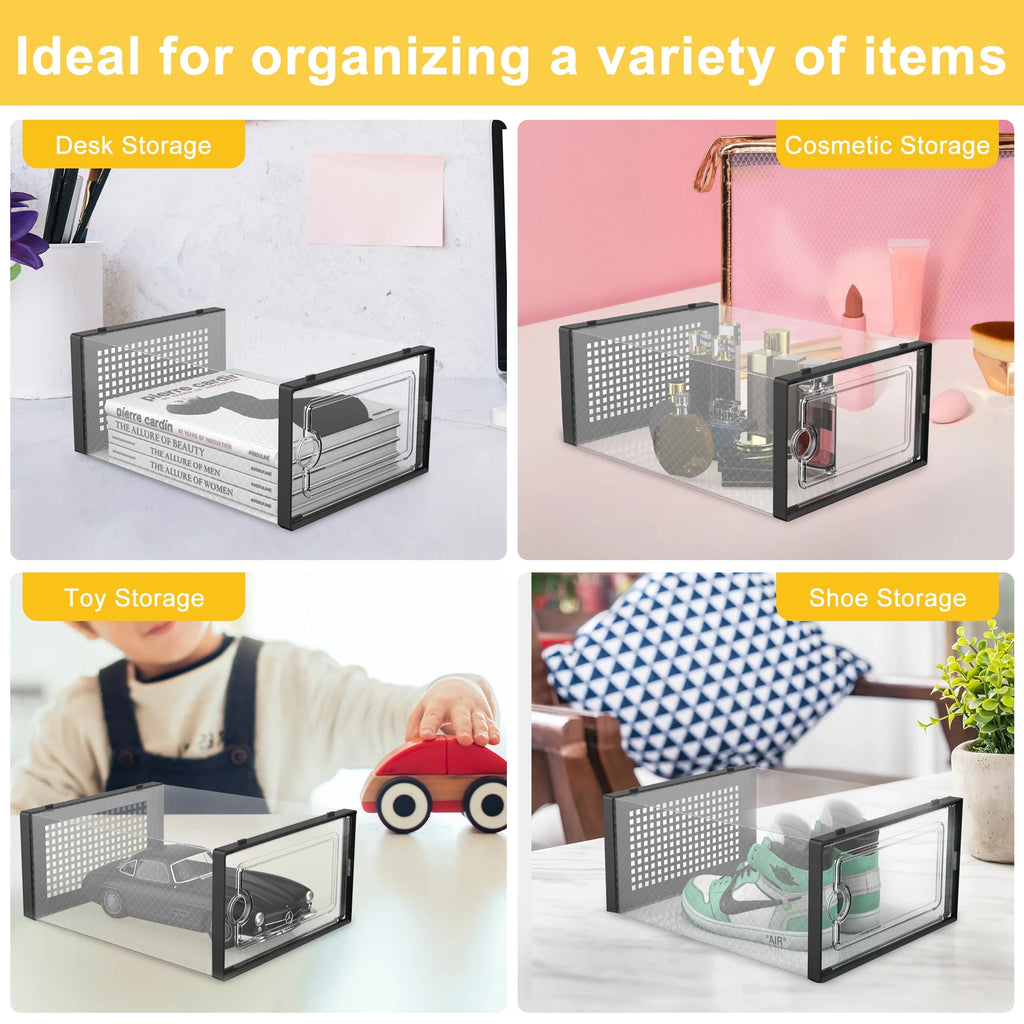 12 Pack Black Plastic Stackable Shoe Storage Box J8897