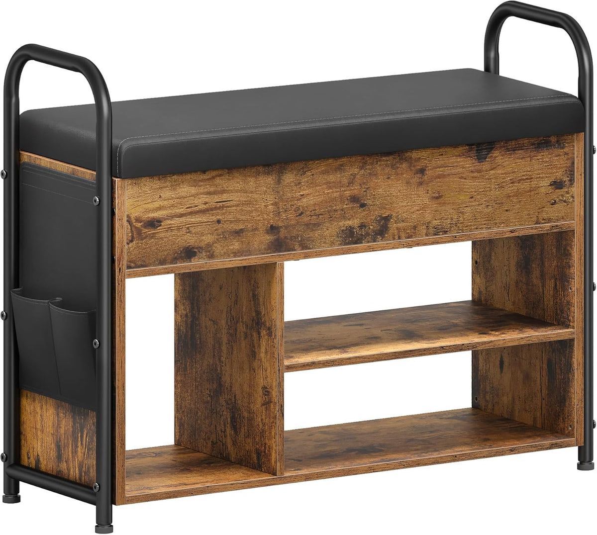 Rustic Brown and Ink Black Shoe Bench with Storage Z691411