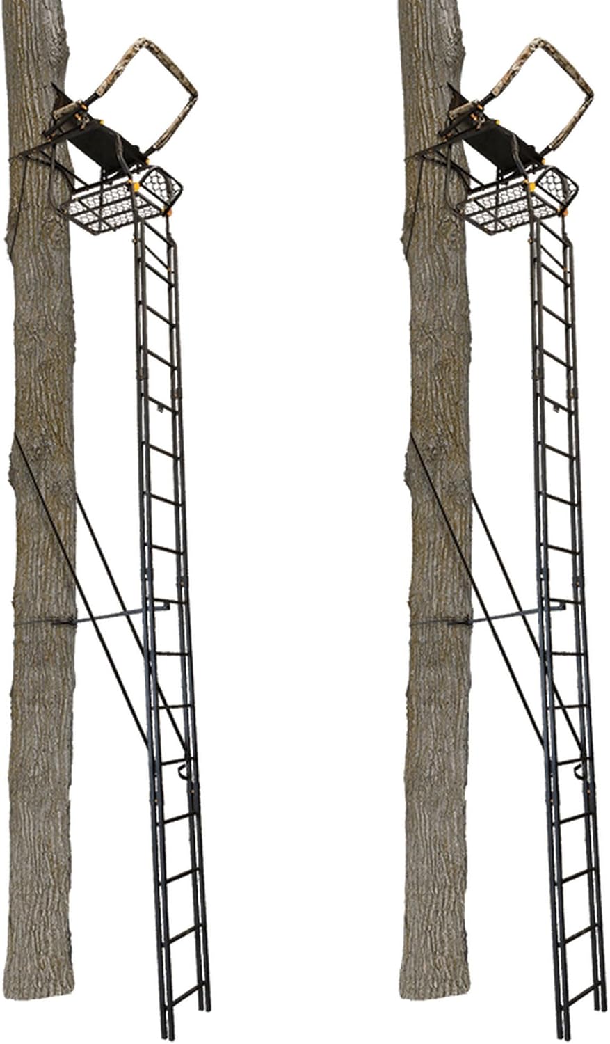 Black 20-Foot Tall 1 Person Hunting Ladder Tree Stand with Shooting Rail and Flex-Tek Seat (2 Pack) P197326