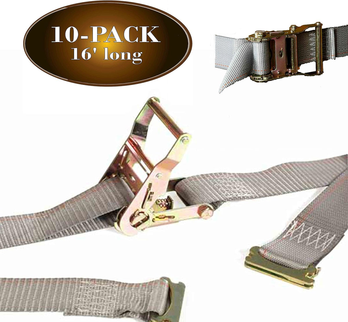 10 E Track Ratchet Tie-Down Cargo Straps, 2 x 16' Grey Polyester X457