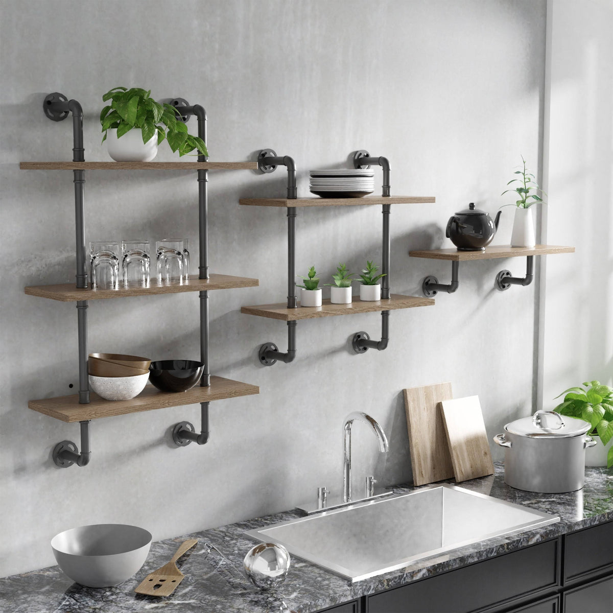 2-Tier Floating Ladder Wall Shelf B593