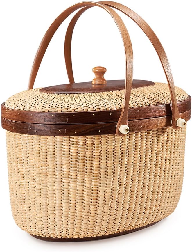 Cane-on-Cane Weave Basket with Two Swing Handles K689