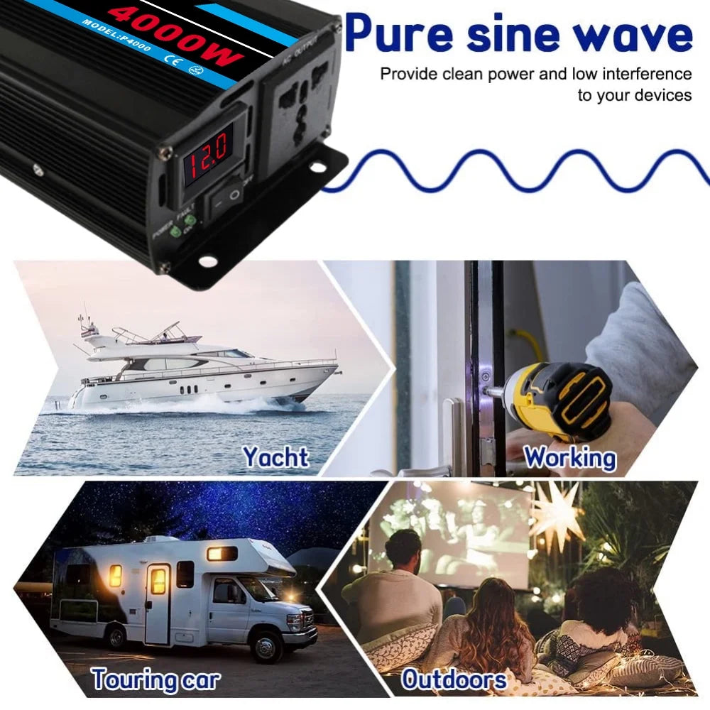 4000W Pure Sine Wave Power Inverter DC12V to AC 120V L7066