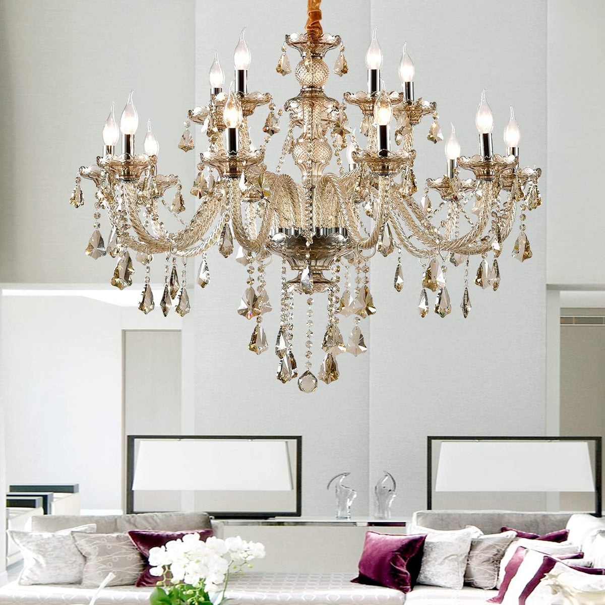 15 Lights Cognac Crystal Chandelier Pendant Lamp B9613