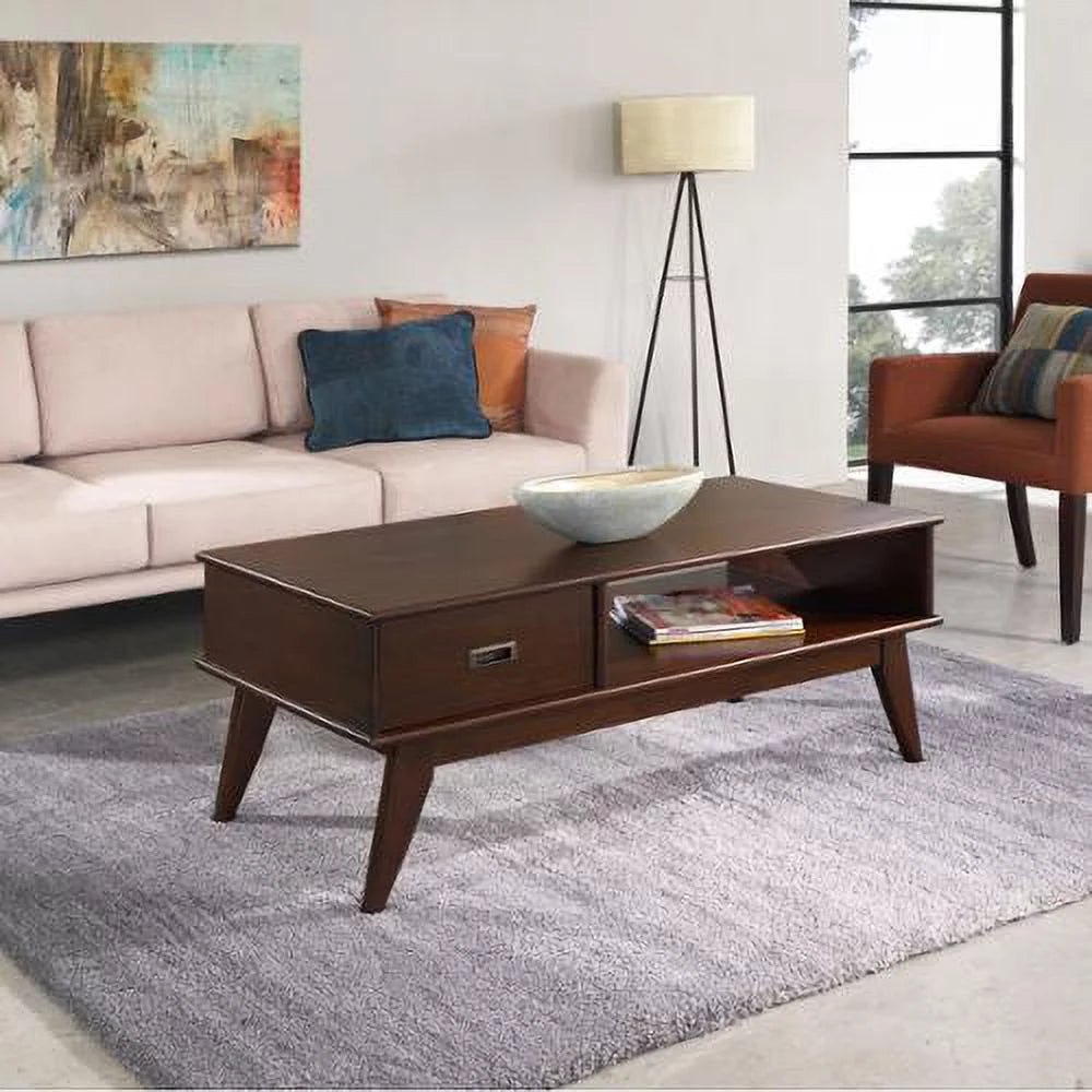 Solid Hardwood 48 Inch Wide Rectangle Mid Century Modern Coffee Table Z648722