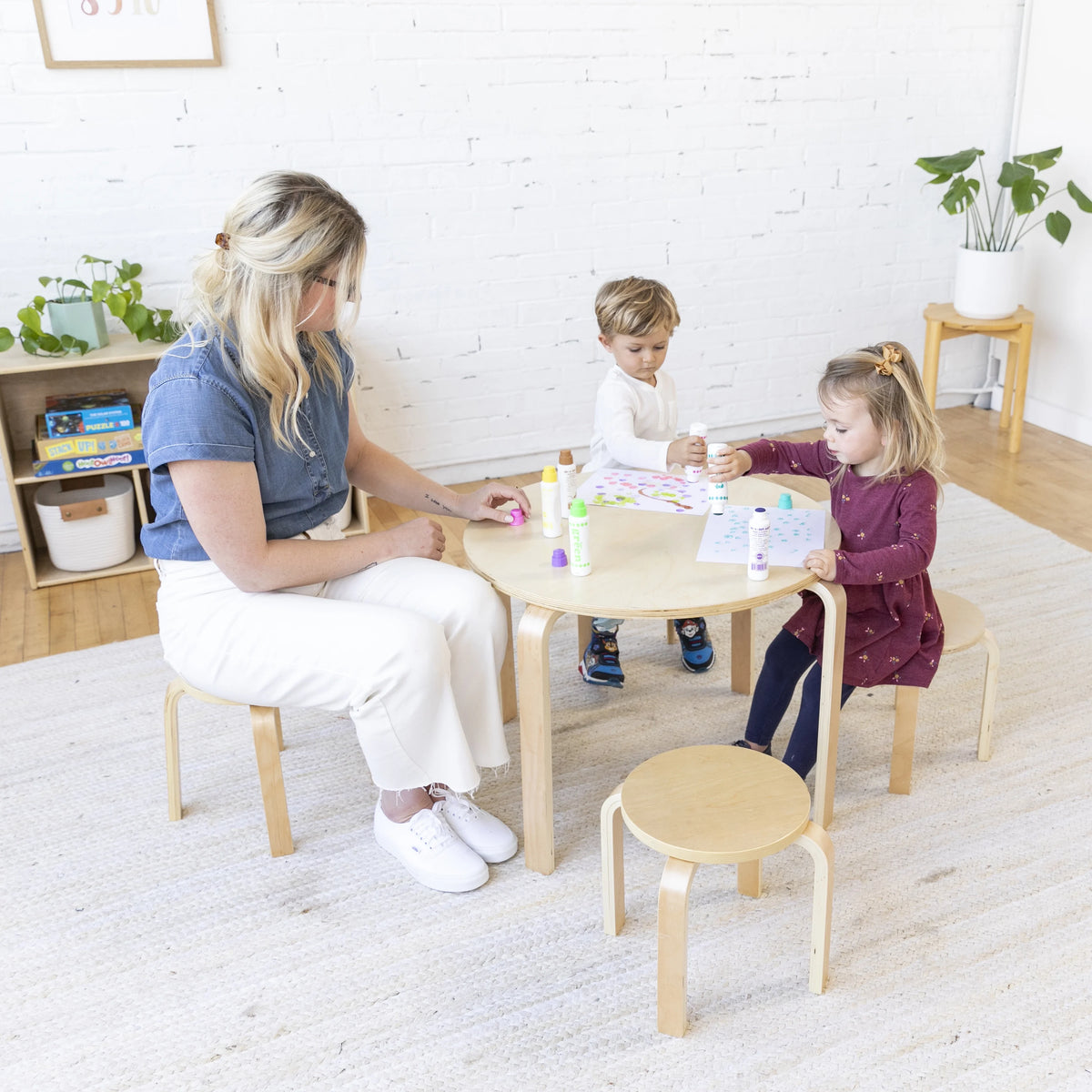 Bentwood Round Table and Stool Set, Natural, 5-Piece R89343