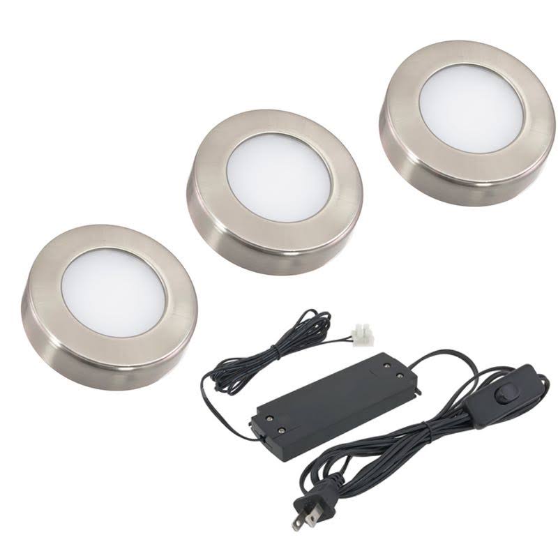 12V Nickel LED Puck Light Kit, Pack of 3 Z90756