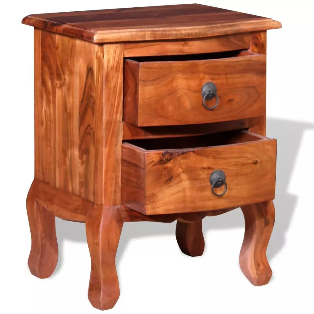 2 pcs Solid Acacia Wood Nightstands with Drawers Z72429