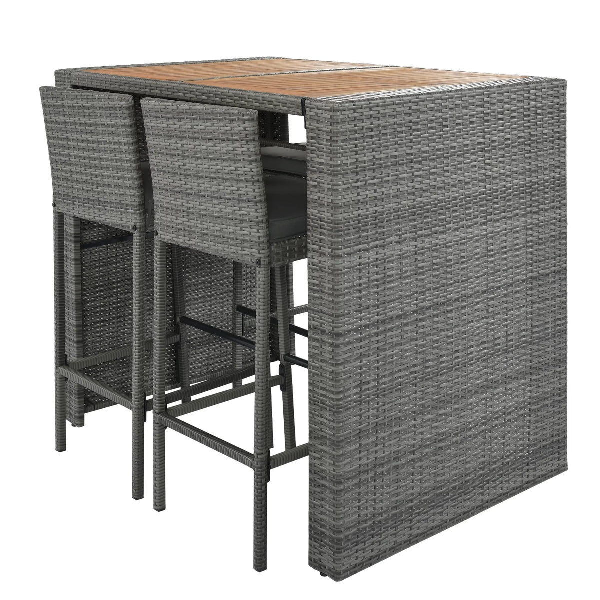 5 Pcs Gray Wicker Patio Bar Dining Table Set V58242