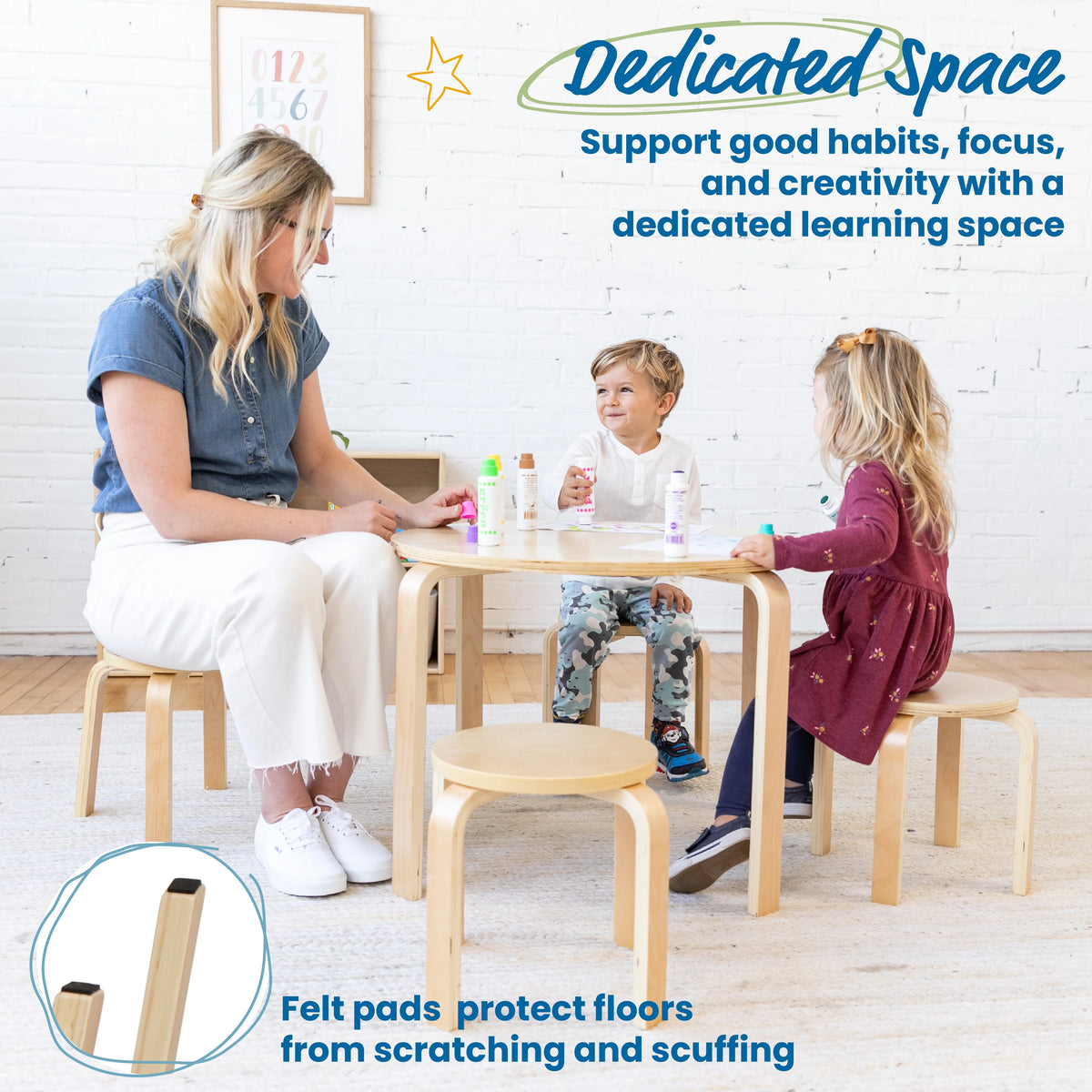 Bentwood Round Table and Stool Set, Natural, 5-Piece R89343
