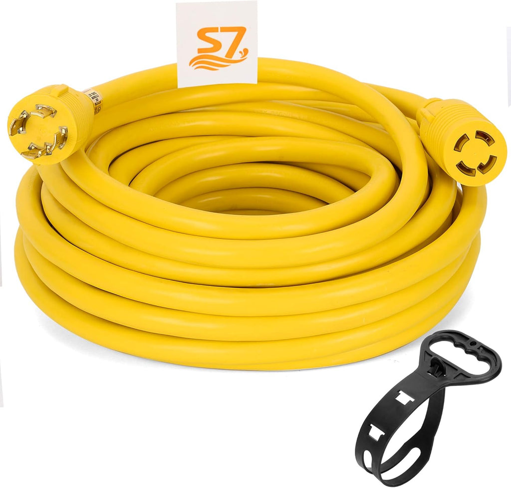 50ft 10 Gauge SJTW 125/250V 30Amp 7500 Watt Yellow Generator Locking Power Cord S12397