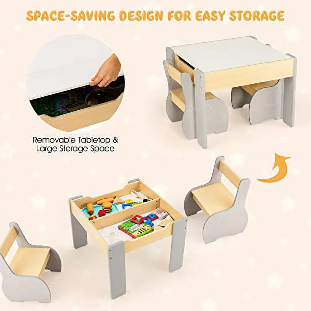 3 in 1 Kids Table and Chair Set Wood Activity Table with Removable Tabletop Q793