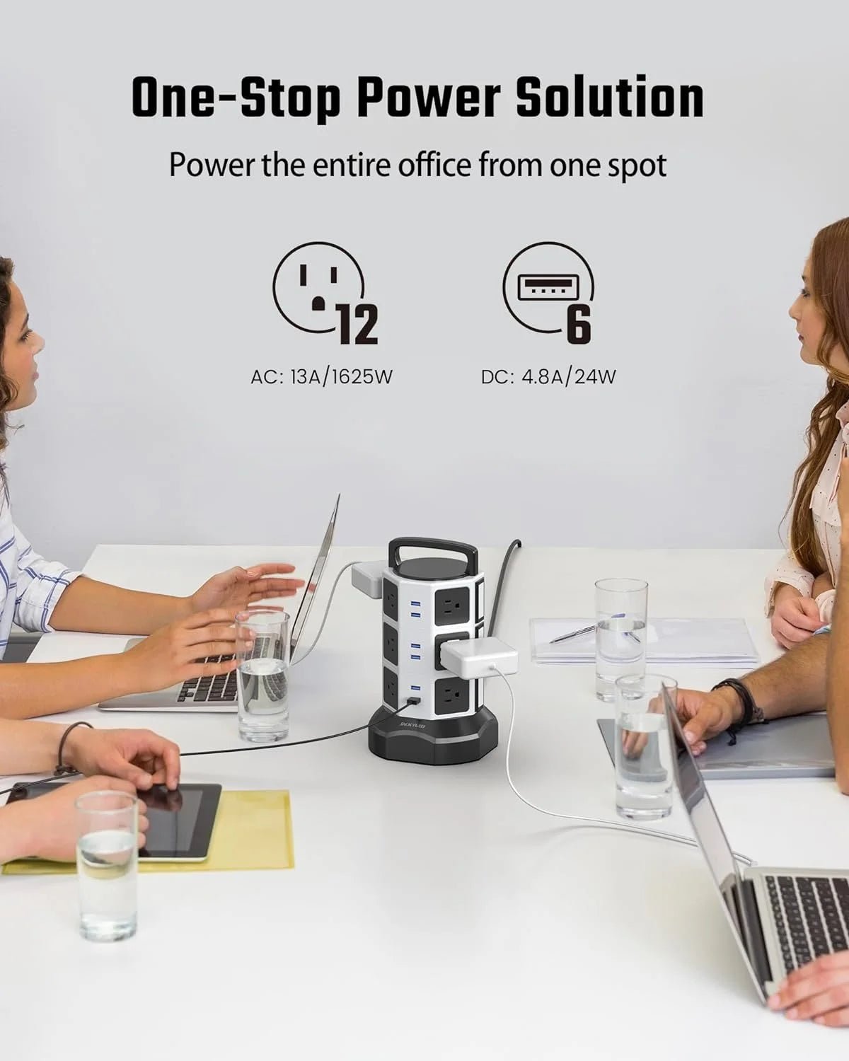 12 AC Outlets 6 USB Ports Power Strip Tower H14126