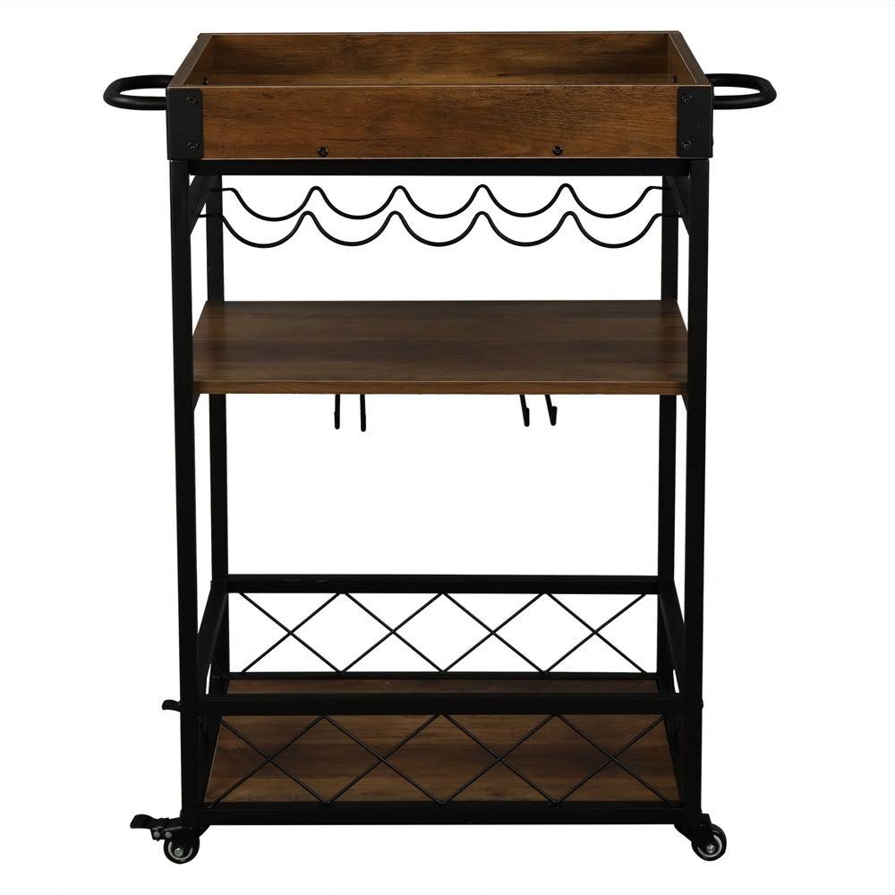 Brown & Black Wood Metal Bar Serving Cart T616623