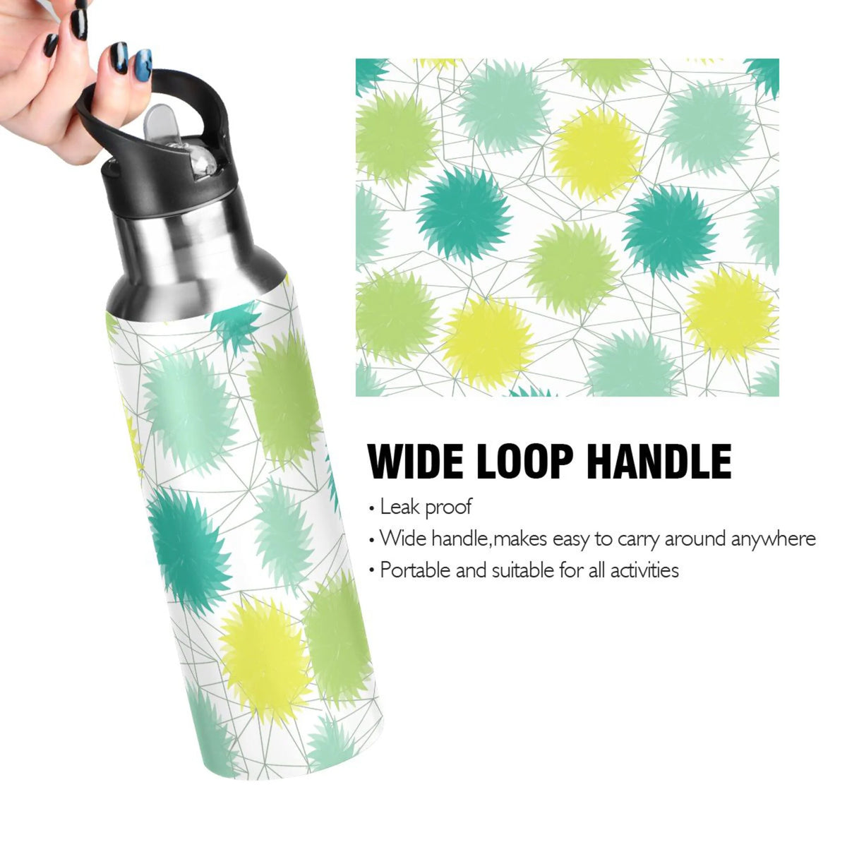 Green and Yellow Stainless Steel Insulated Water Bottle with Straw Lid H3207