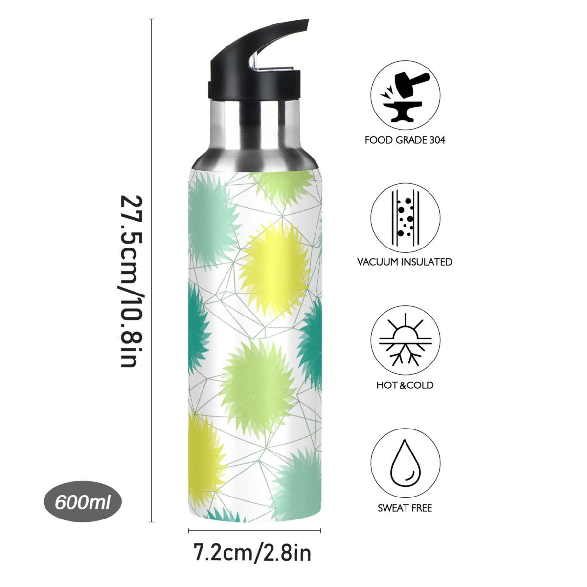 Green and Yellow Stainless Steel Insulated Water Bottle with Straw Lid H3207