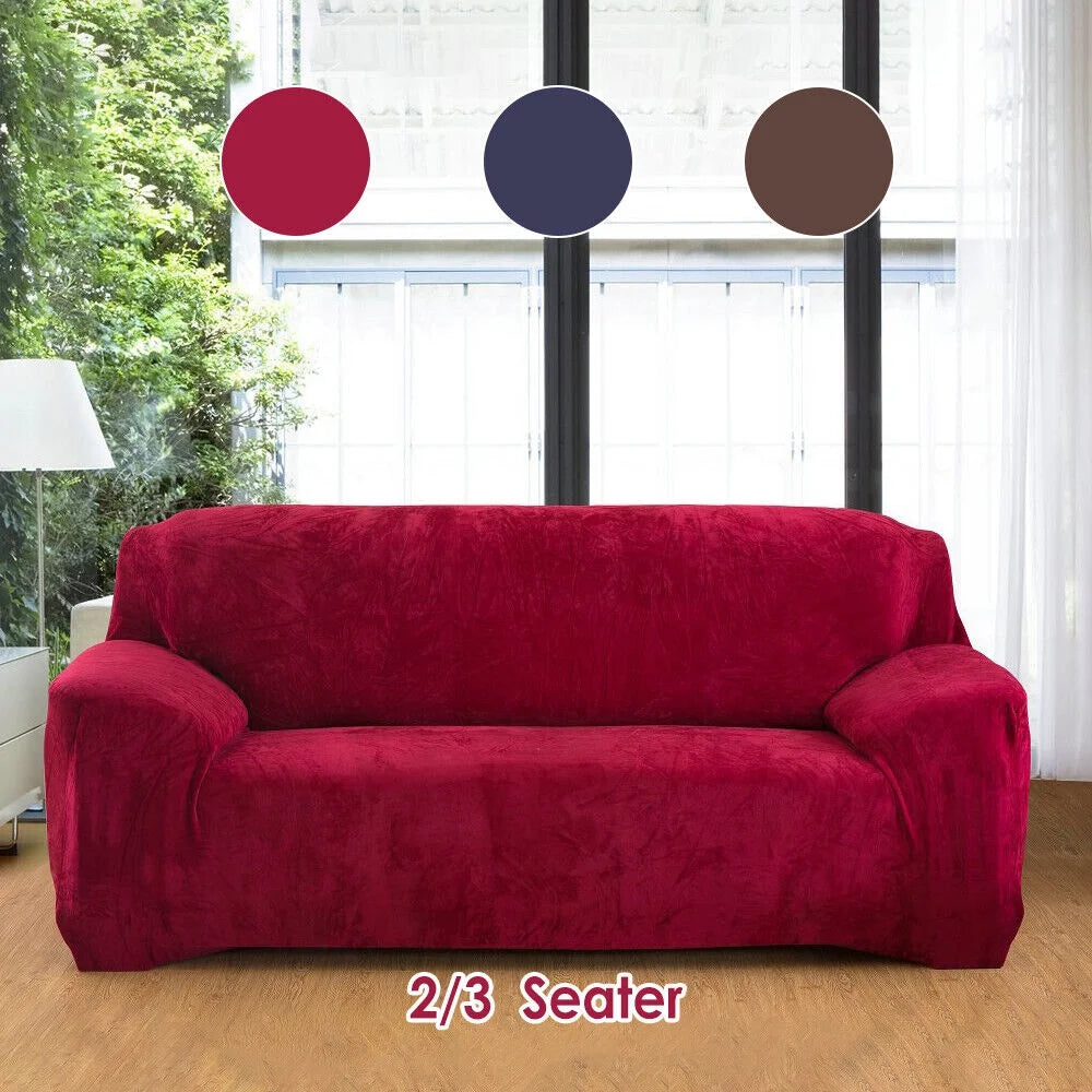 Wine Red Plush Sofa Cover for 2-Seater Furniture X3944