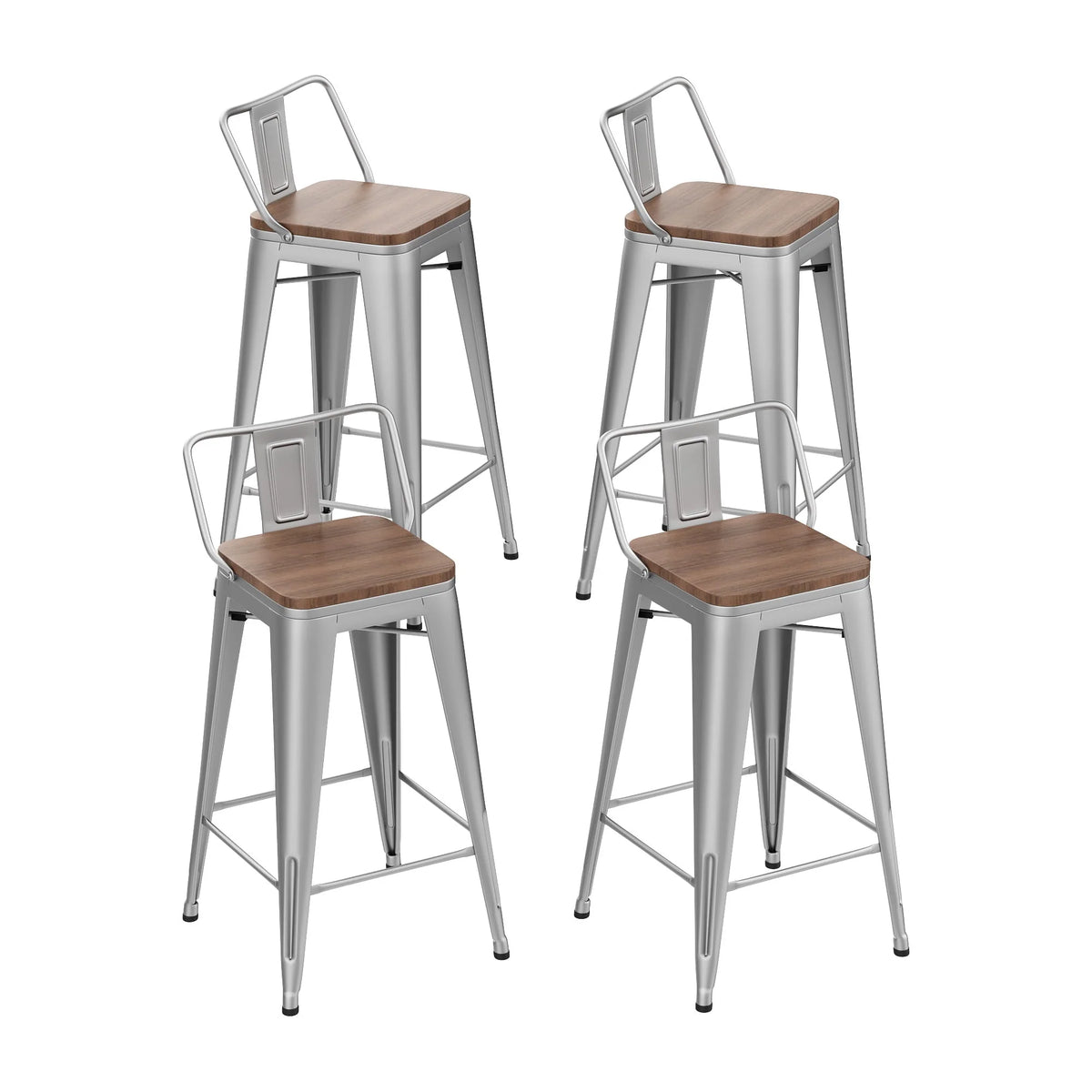 24 Metal Barstools Set of 4 Counter Height with Back N548306