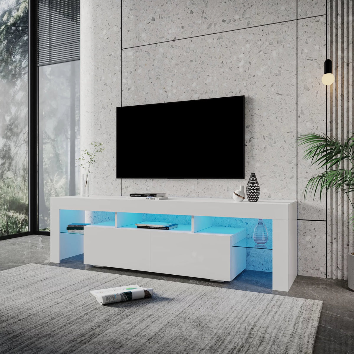 White TV Stand with LED Lights for 80 Inch F3906
