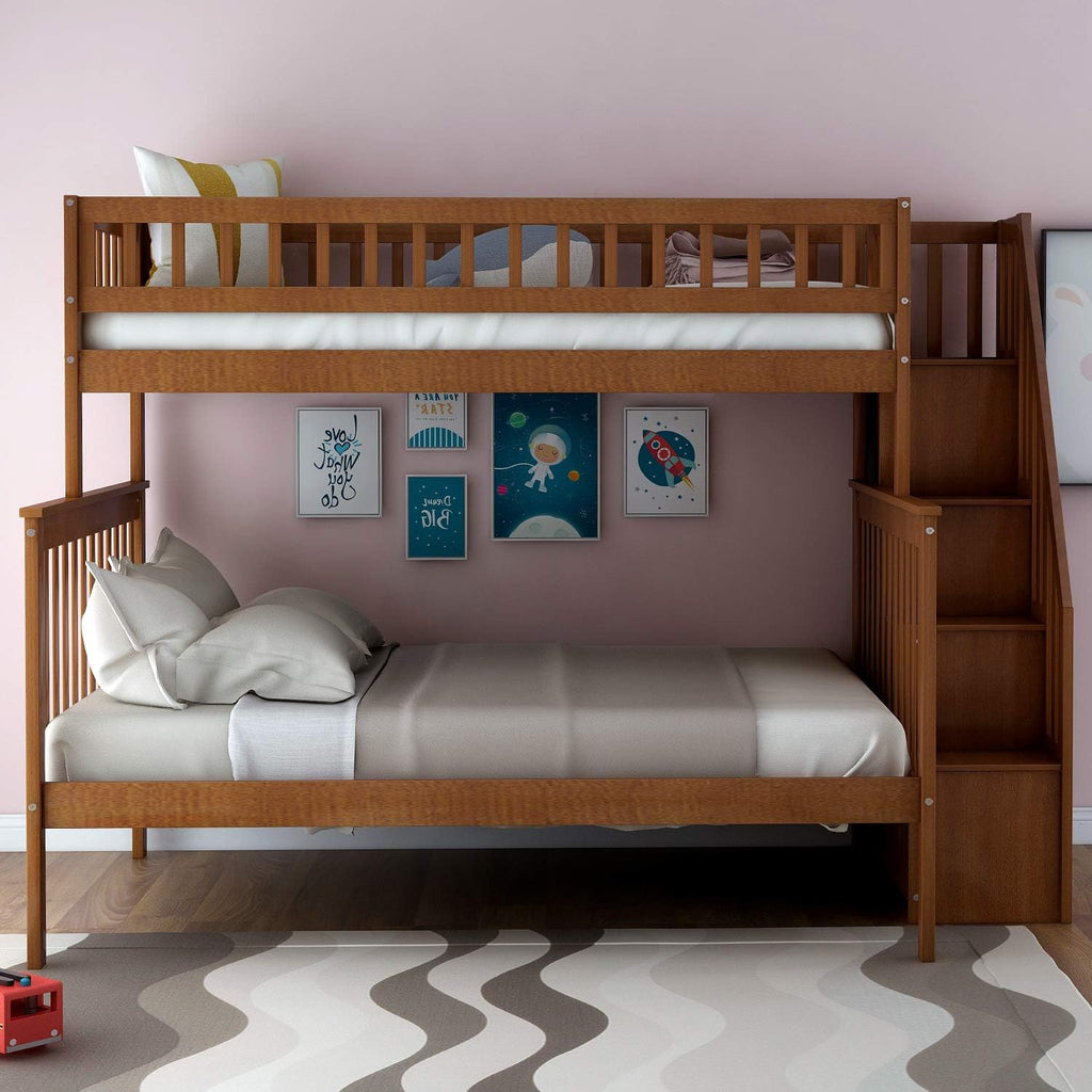 Twin Size White Loft Bed with Desk and Staircase Storage I4222