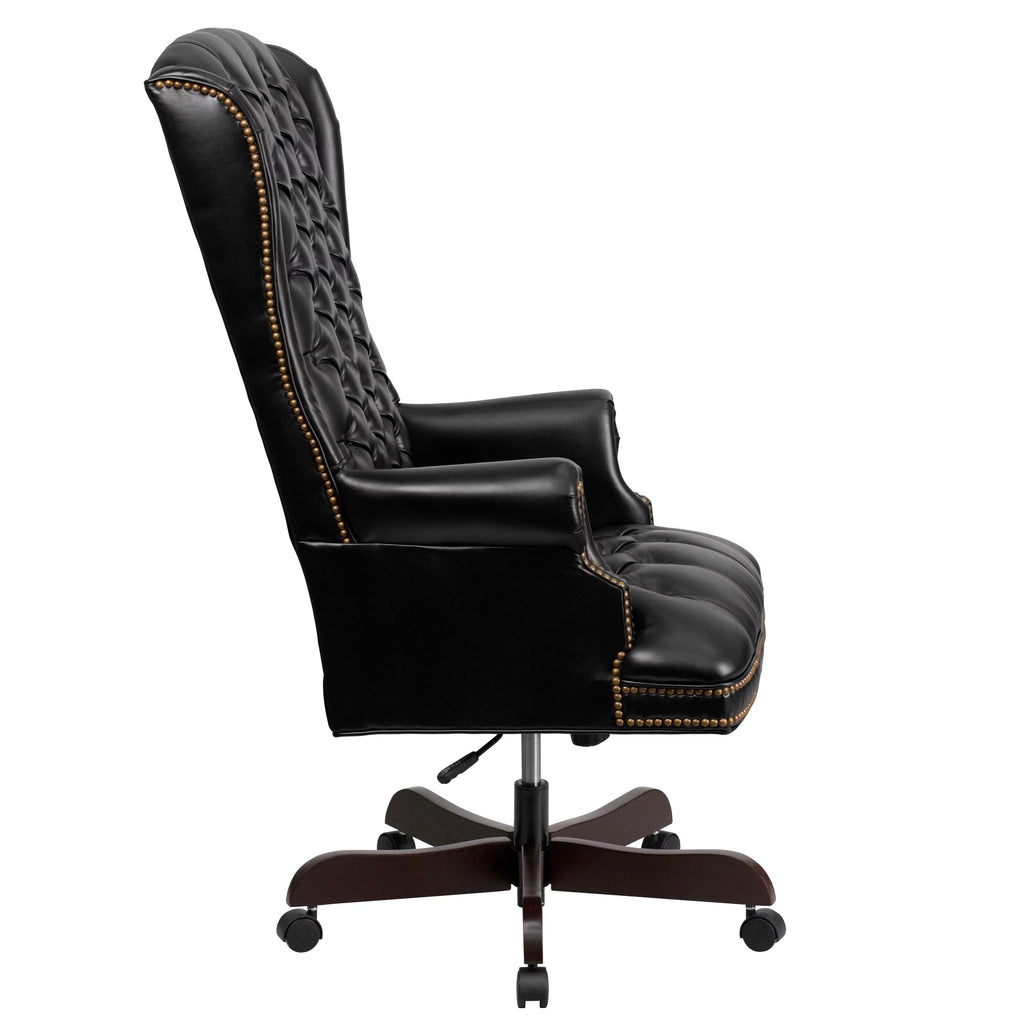 Black Tufted LeatherSoft Ergonomic Office Chair with Arms E24248
