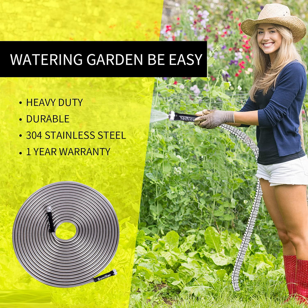 Metal Garden Hose 100 Ft Flexible Stainless Steel Water Hose with High Pressure Nozzle, Pack of 2 C3162