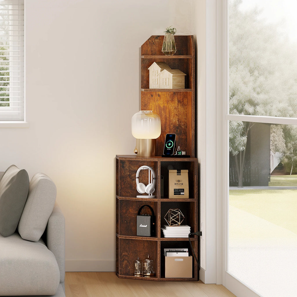 5-Tier Corner Shelf with USB Ports and Outlets Y6020