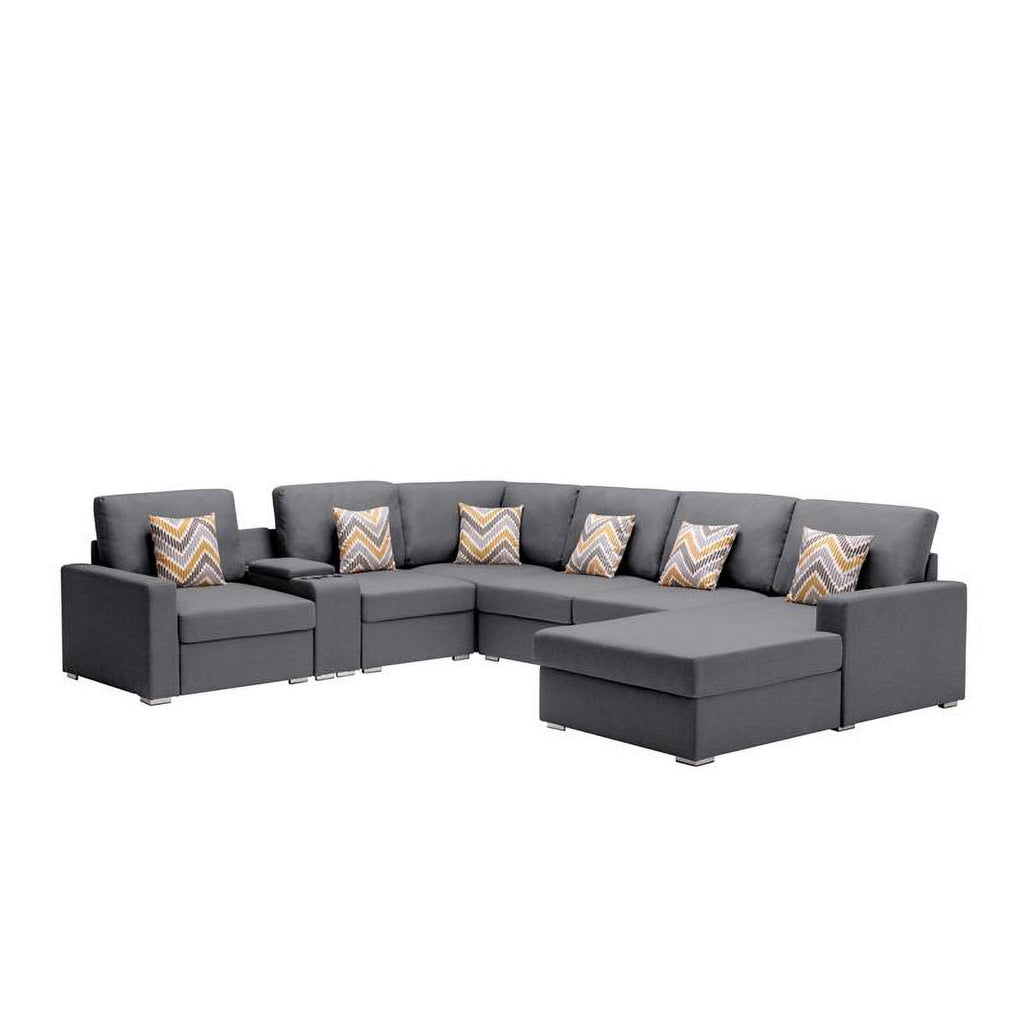 Gray Fabric Reversible Sectional with Charging Ports C40341