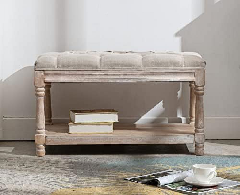 Gray Tufted Wood Entryway Bench Z48669