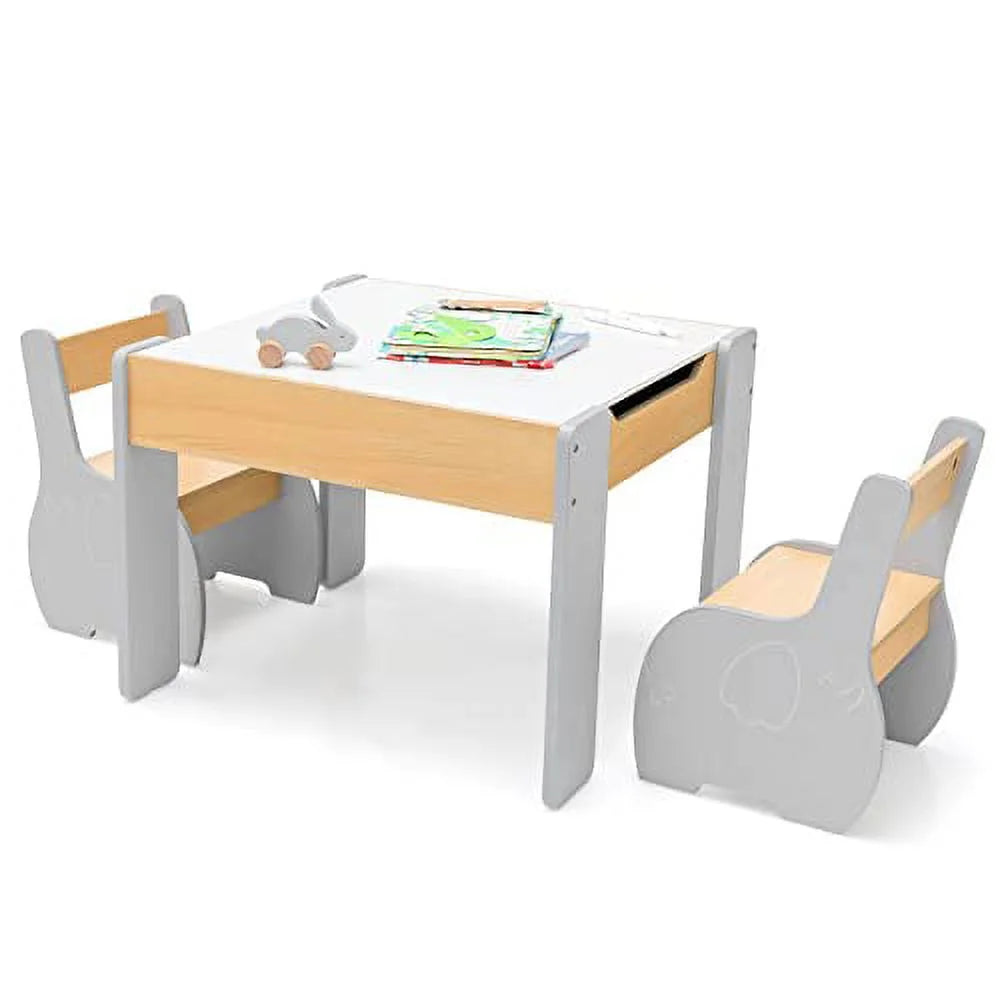 3 in 1 Kids Table and Chair Set Wood Activity Table with Removable Tabletop Q793