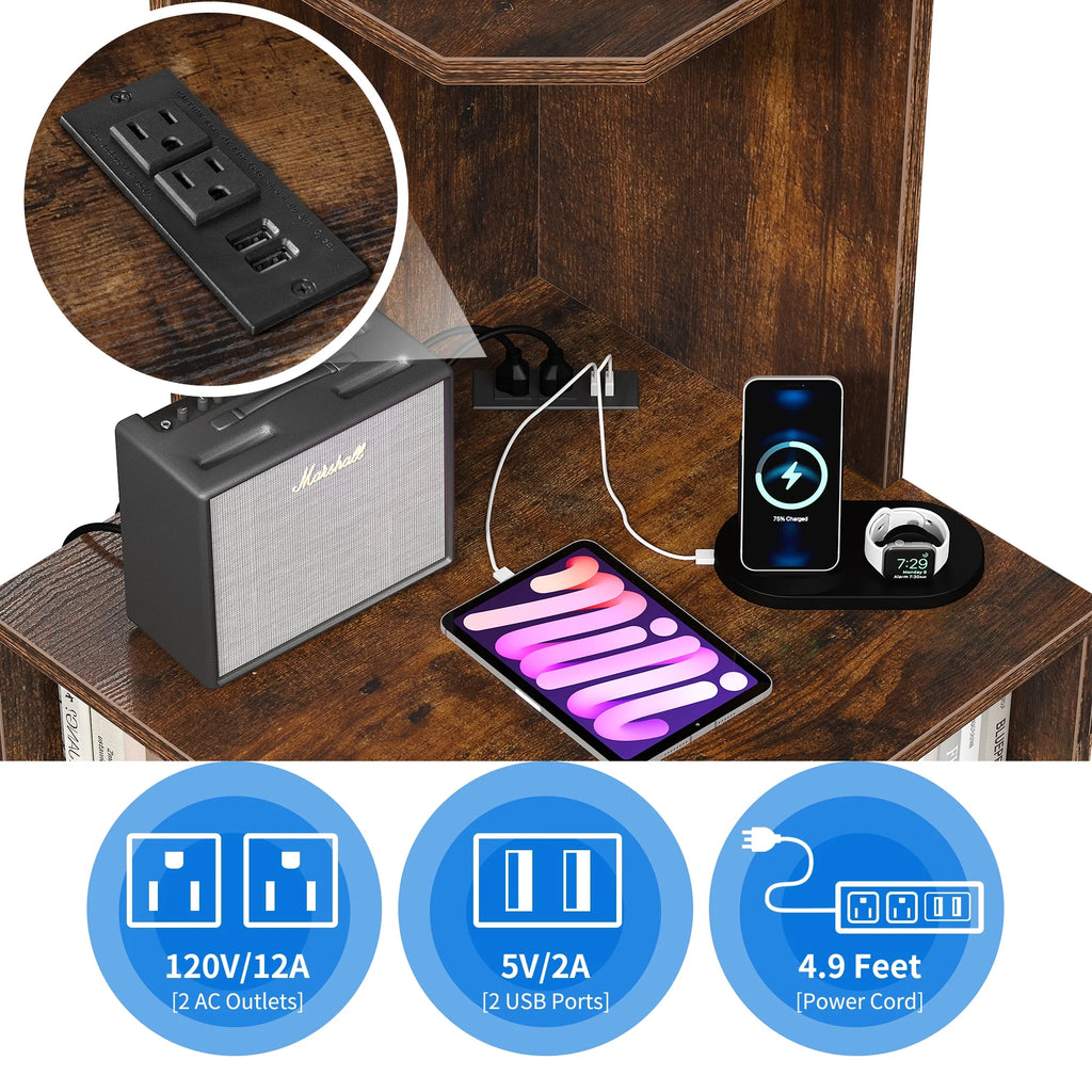 5-Tier Corner Shelf with USB Ports and Outlets Y6020