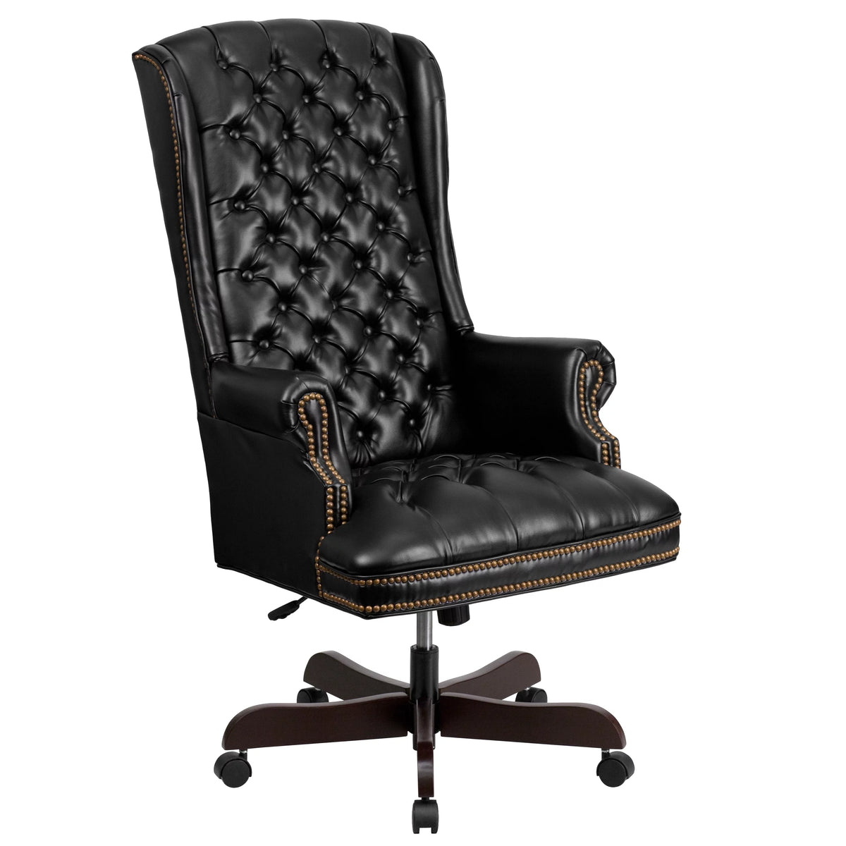 Black Tufted LeatherSoft Ergonomic Office Chair with Arms E24248