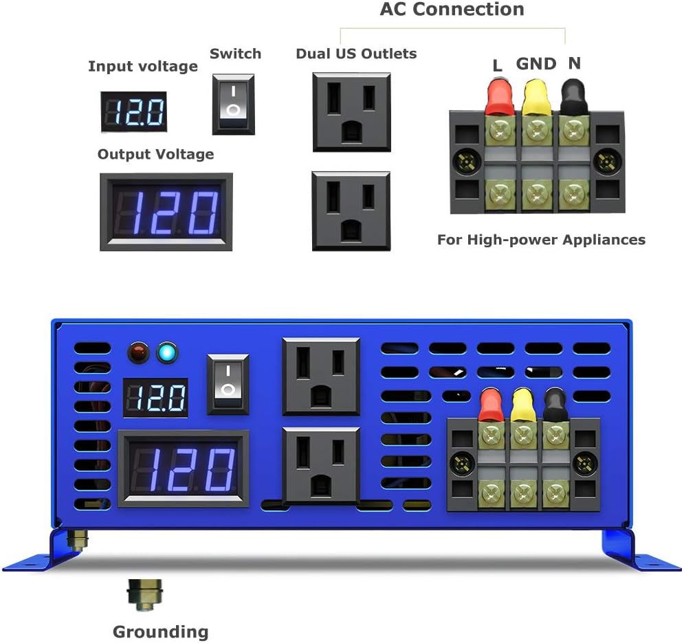 3500W Pure Sine Wave Power Inverter DC 12V to AC 110V with LCD Display H3261