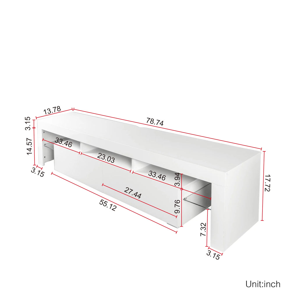 White TV Stand with LED Lights for 80 Inch F3906