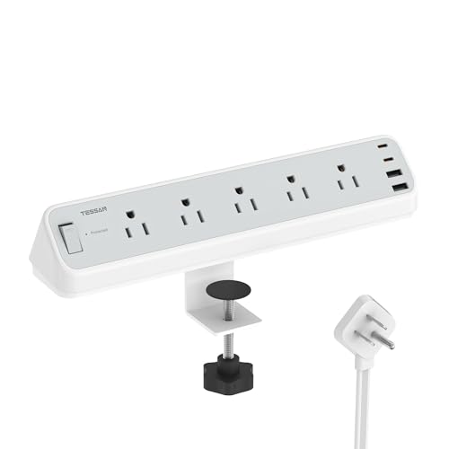 Desk Clamp Power Strip 10 Ft, 5 Outlets with 4 USB Ports S58977