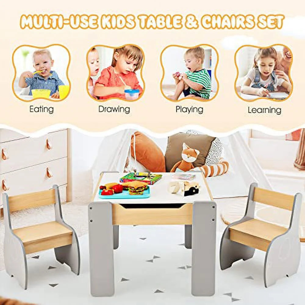 3 in 1 Kids Table and Chair Set Wood Activity Table with Removable Tabletop Q793