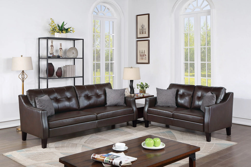 Black Faux Leather 2pc Sofa Set U55790