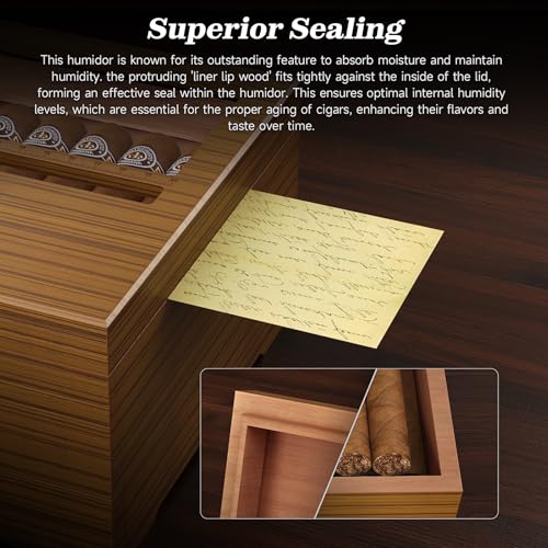 Cedar Wood Desktop Humidor Box with Digital Hygrometer and Glass Top L11359